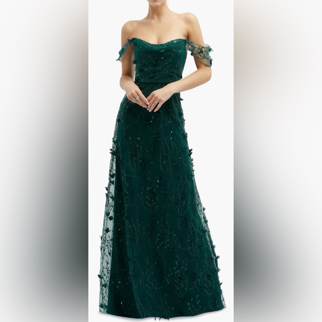 Dessy Collection Strapless Emerald Green Evening Gown